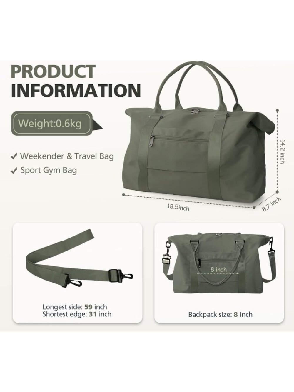 Waterproof Travel Duffle Bag - Versatile Weekender Tote, Gym & Hospital Bag - Picture 4 of 7